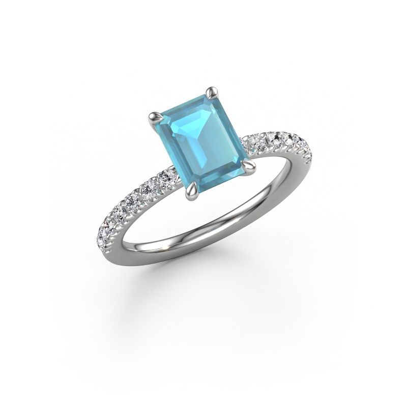 Verlovingsring Crystal EME 2 950 platina blauw topaas 8x6 mm