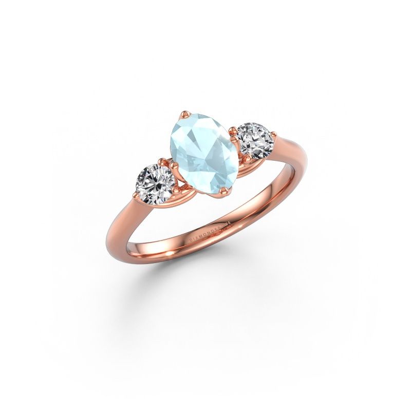 Bague de fiançailles Vosje OVL 585 or rose aigue-marine 7,5x5,5 mm