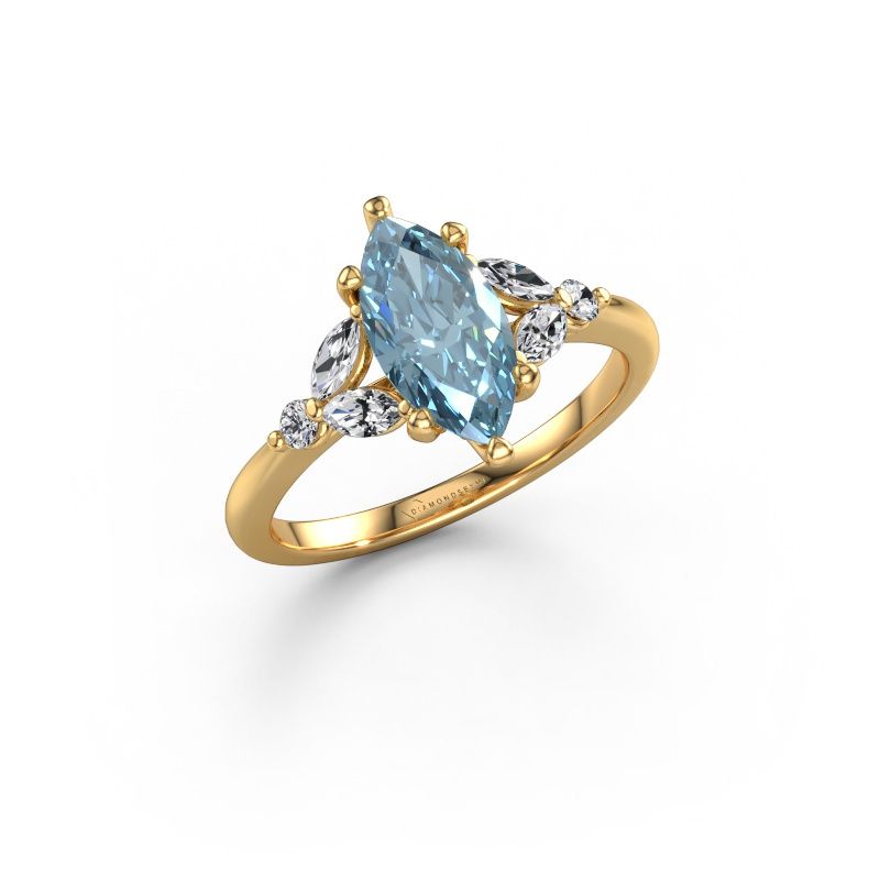 Engagement ring Megan MRQ 585 gold blue lab grown diamond 11x5.5 mm