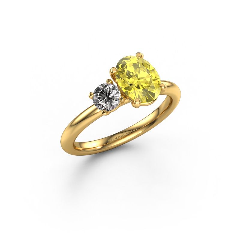 Engagement ring Toi et Moi OVL-RND 585 gold yellow lab grown diamond 8x6 mm