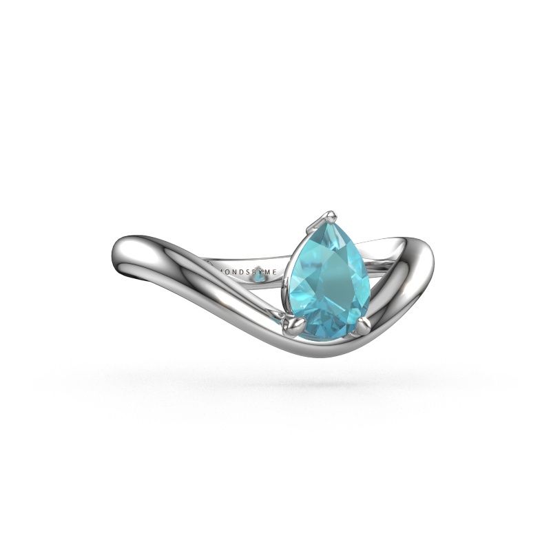 Verlovingsring Femke PER 950 platina blauw topaas 7x5 mm