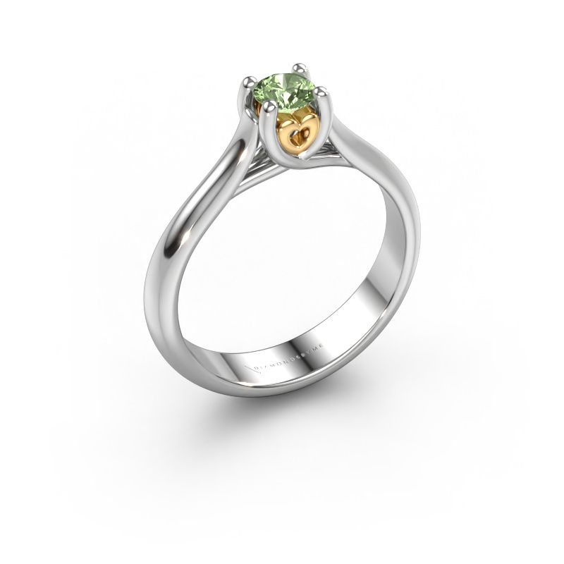 Engagement ring Nisa 585 white gold green lab grown diamond 4.2 mm