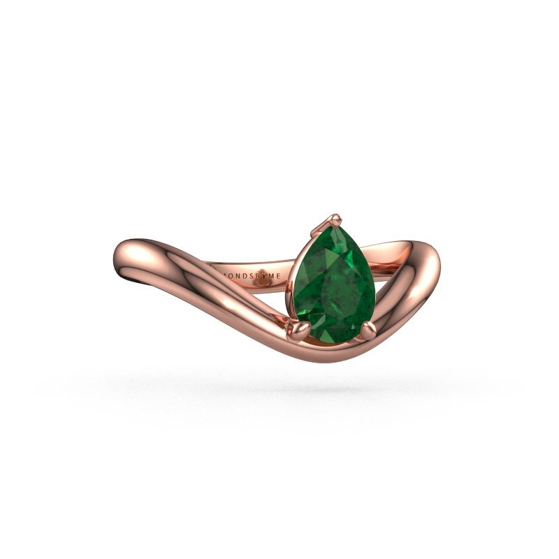 Verlovingsring Femke PER 585 rosé goud smaragd 7x5 mm