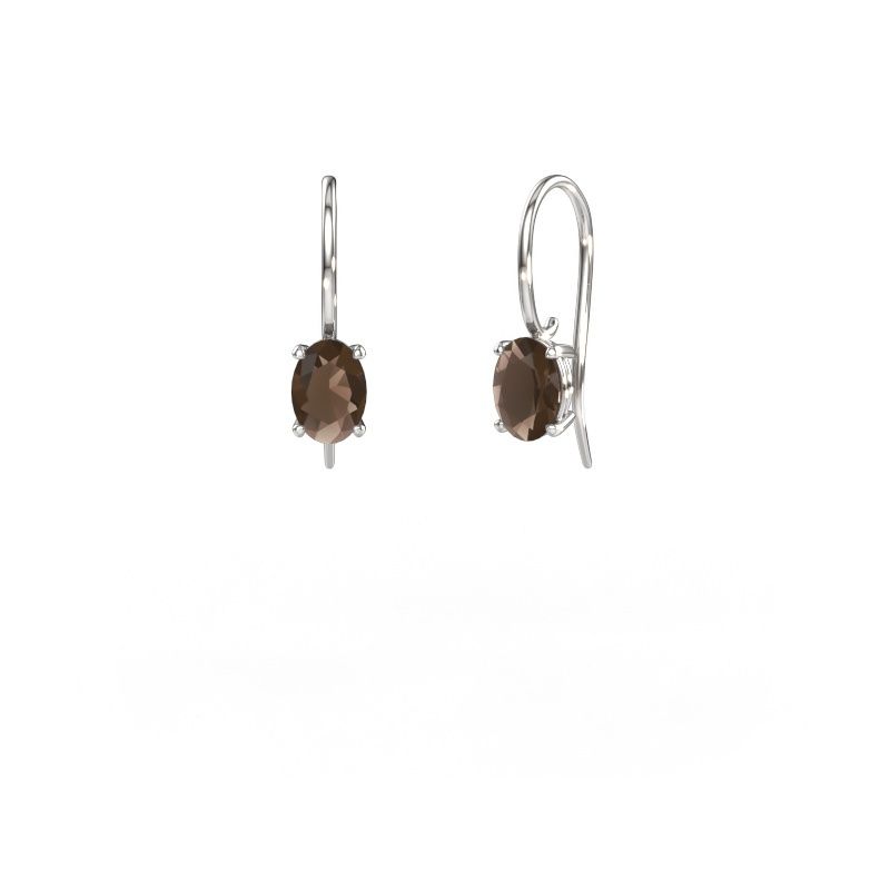 Pendants d'oreilles Cleo OVL 585 or blanc quartz fumé 7x5 mm