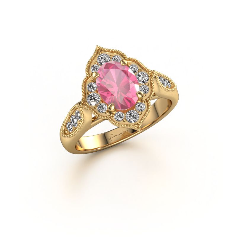 Engagement ring Rosan 585 gold pink sapphire 8x6 mm