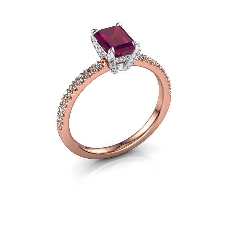 Image of Engagement ring saskia eme 1<br/>585 rose gold<br/>Rhodolite 7x5 mm