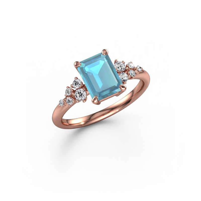 Verlovingsring Royce EME 585 rosé goud blauw topaas 8x6 mm