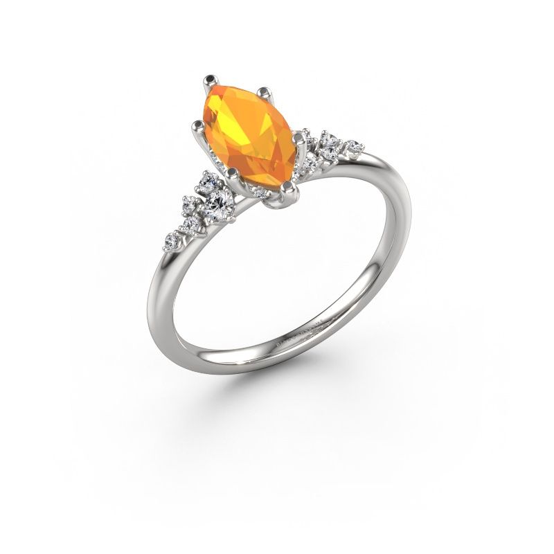 Bague de fiançailles Emma MRQ 585 or blanc citrine 10x5 mm