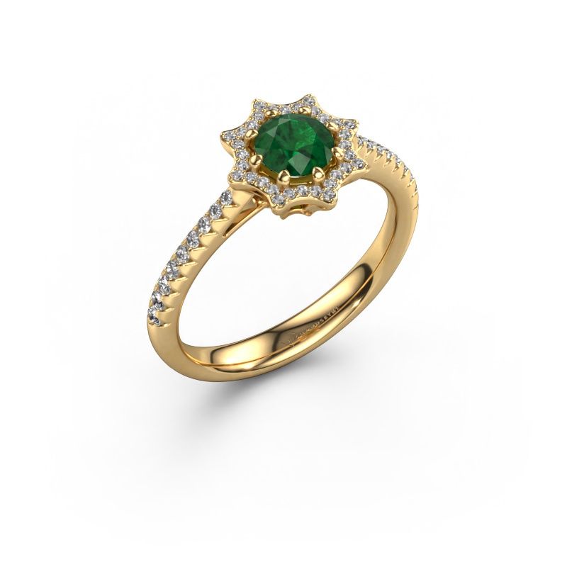 Bague de fiançailles Zena 585 or jaune emeraude 5 mm