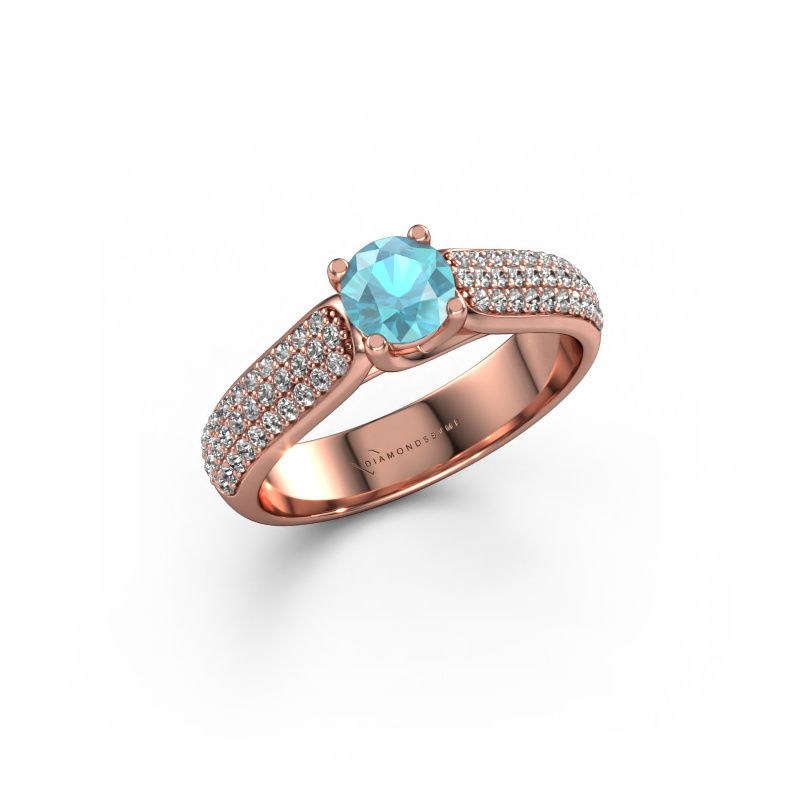 Verlovingsring Leoness 585 rosé goud blauw topaas 5 mm