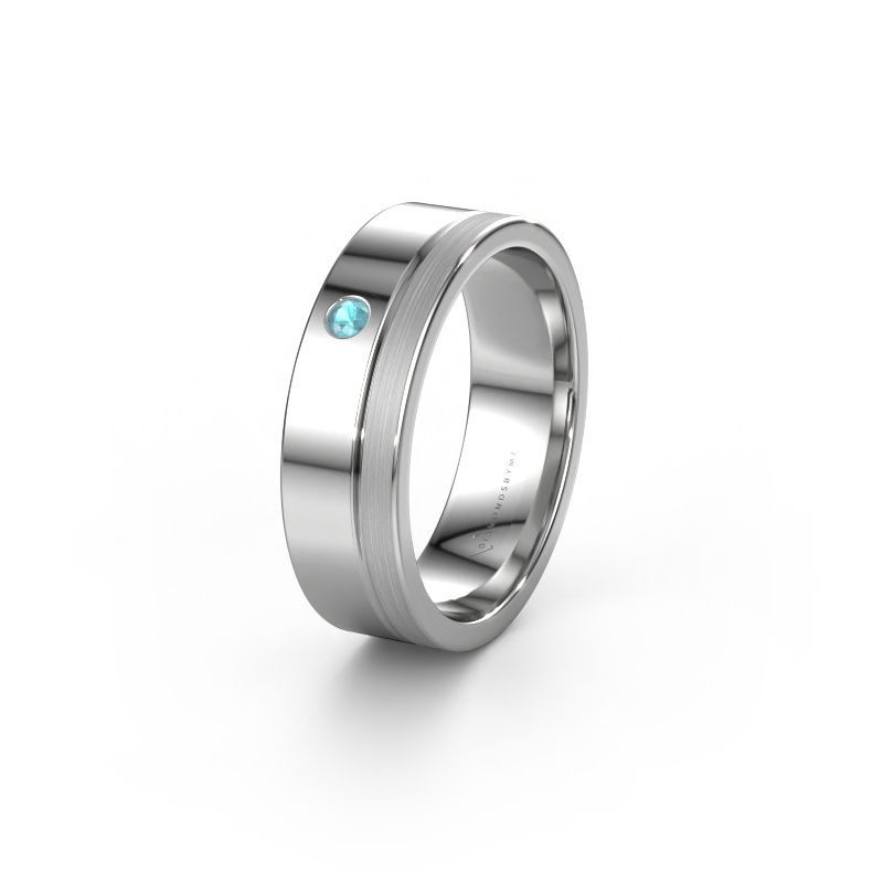 Trouwring WH0301L16APM 585 witgoud blauw topaas ±6x1.7 mm