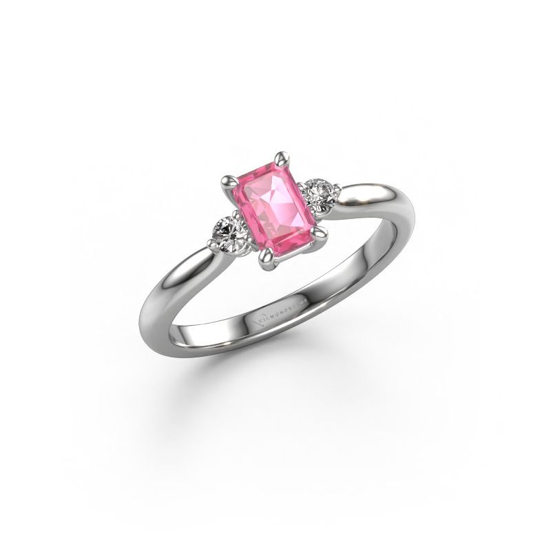 Engagement ring Lieselot EME 585 white gold pink sapphire 6x4 mm