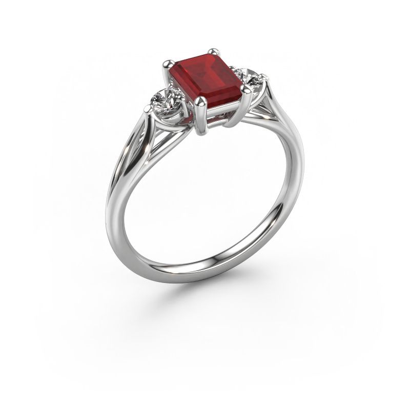 Verlovingsring Amie EME 950 platina robijn 7x5 mm