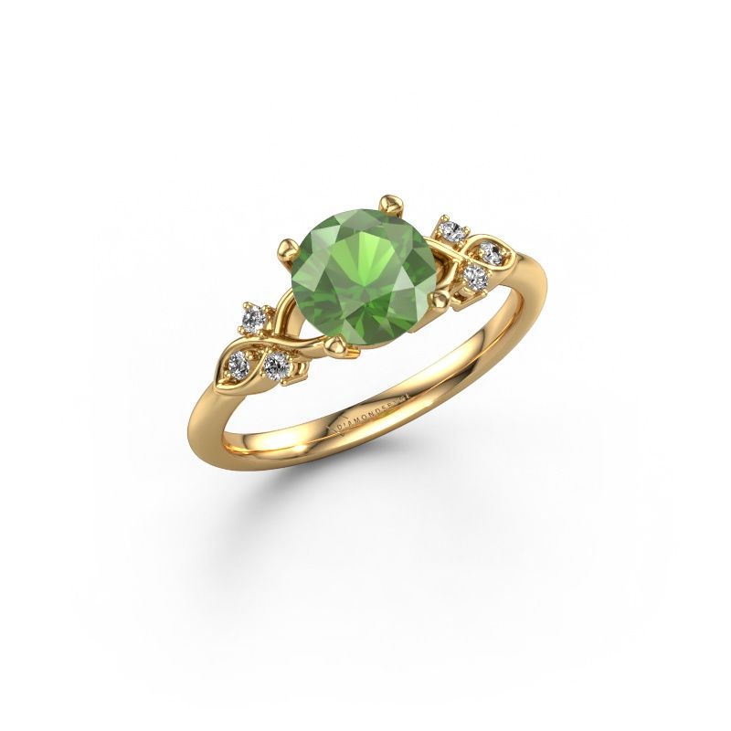 Bague de fiançailles Azra RND 585 or jaune vert tourmaline 7 mm