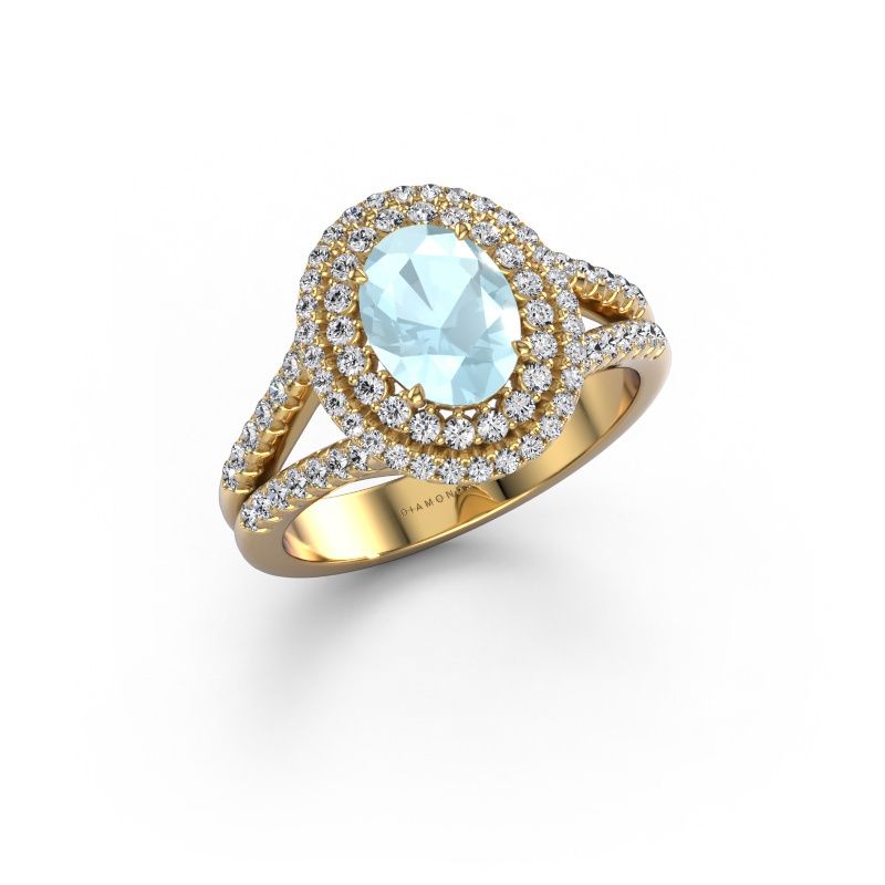 Engagement ring Elvie OVL 585 gold aquamarine 8x6 mm