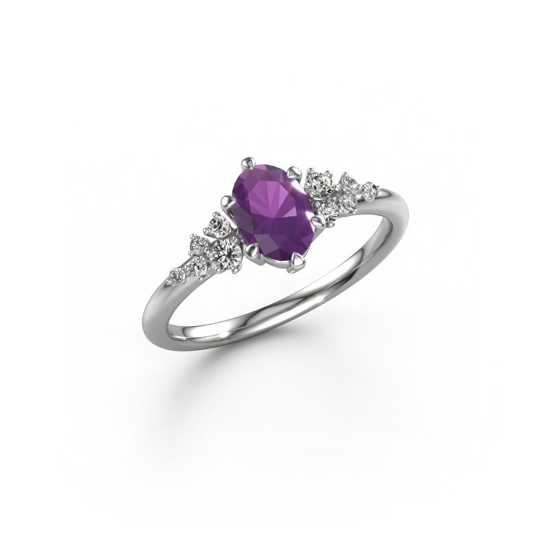 Ring Royce OVL 585 witgoud amethist 7x5 mm