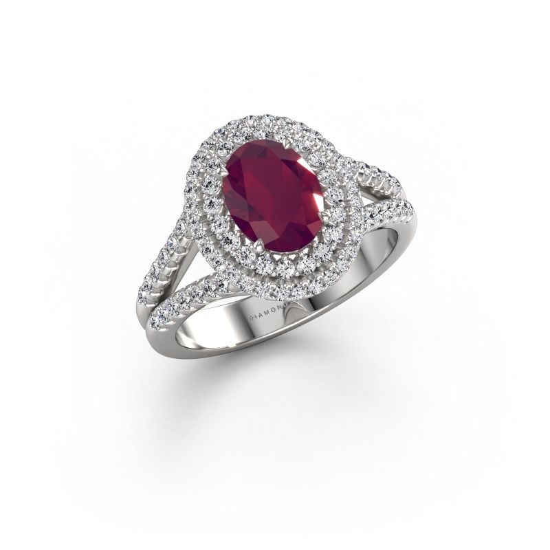 Bague de fiançailles Elvie OVL 585 or blanc rhodolite 8x6 mm