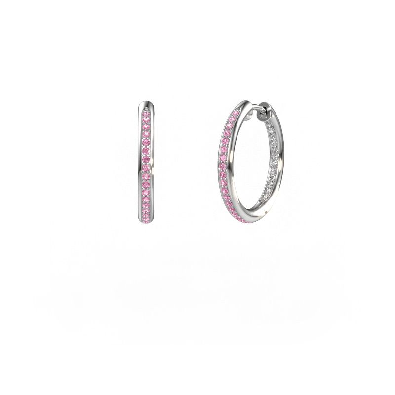 Hoop earrings Sina 15mm 585 white gold pink sapphire 1.1 mm