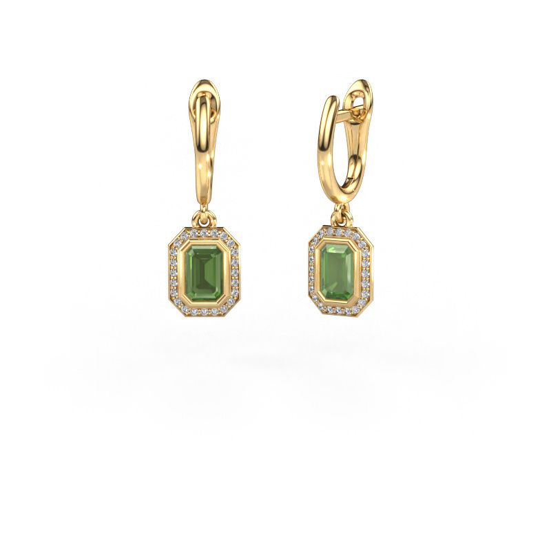 Pendants d'oreilles Noud EME 585 or jaune vert tourmaline 6x4 mm