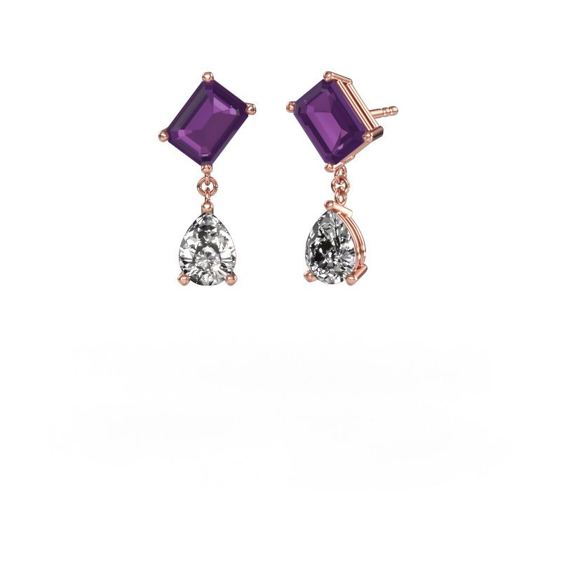 Boucles d'oreilles Toi et Moi EME PER 585 or rose améthyste 8x6 mm
