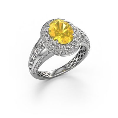Engagement ring Nancie 950 platinum yellow sapphire 9x7 mm