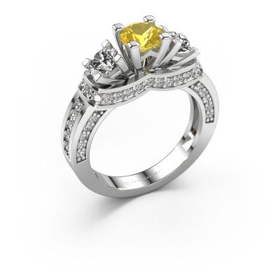 Bague de fiançailles Phileine 585 or blanc saphir jaune 5 mm