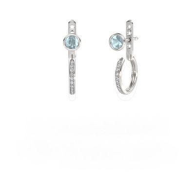 Clous d'oreilles Destiny 585 or blanc aigue-marine 4 mm