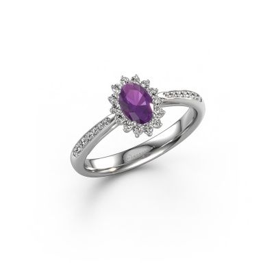 Engagement ring Tilly ovl 2 585 white gold amethyst 7x5 mm