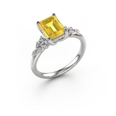 Bague de fiançailles Emma EME 585 or blanc saphir jaune 8x6 mm