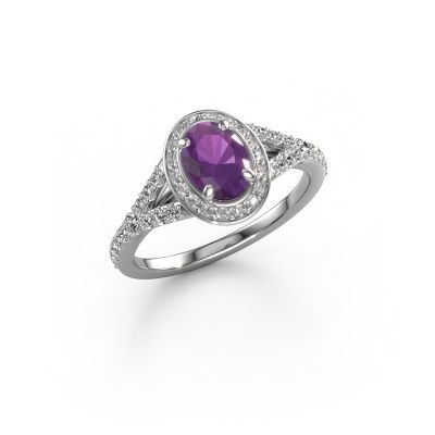 Engagement ring Pamela OVL 585 white gold amethyst 7x5 mm