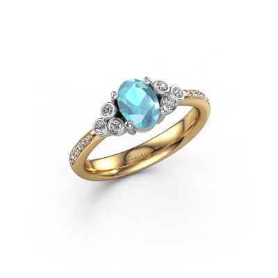 Bague de fiançailles Lucy 2 585 or jaune topaze bleue 7x5 mm