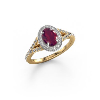 Engagement ring Pamela OVL 585 gold rhodolite 7x5 mm