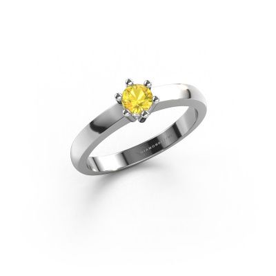 Bague de fiançailles Luna 1 585 or blanc saphir jaune 3.7 mm