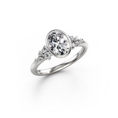 Engagement ring Aliyah OVL 585 white gold custom diamond 8x6 mm