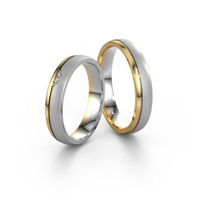Wedding rings set WH0334LM24XPM ±4x1.5 mm 14 Carat white gold diamond 0.012 crt