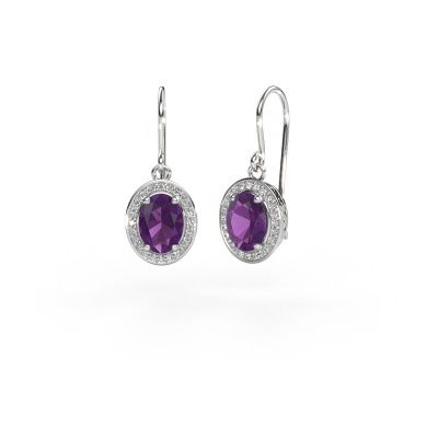 Pendants d'oreilles Latesha 585 or blanc améthyste 7x5 mm