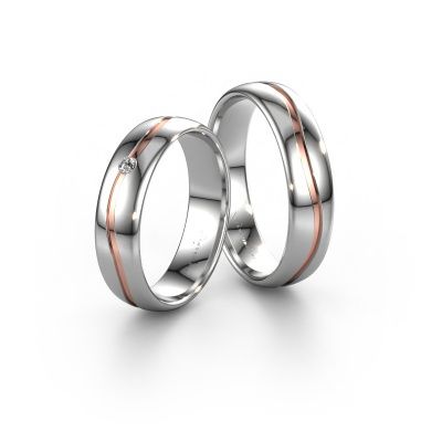 Wedding rings set WH0905LM35XP ±0.20x0.06 in 14 Carat white gold diamond 0.03 crt