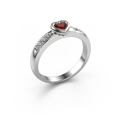Engagement ring Lieke Heart 585 white gold garnet 4 mm