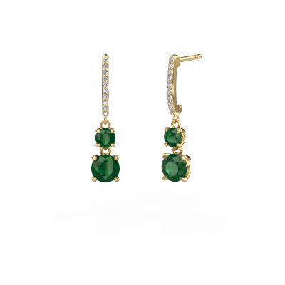 Drop earrings Tanja 2 585 gold emerald 4.2 mm