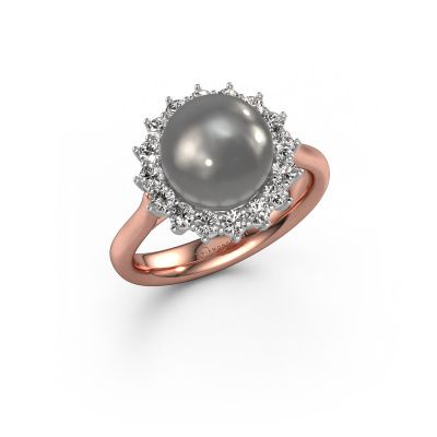 Ring Akiko 585 rosé goud grijze parel 8 mm