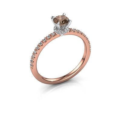 Verlovingsring Crystal rnd 4 585 rosé goud bruine diamant 0.64 crt