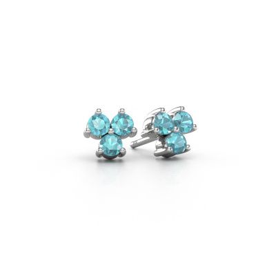 Clous d'oreilles Shirlee 585 or blanc topaze bleue 3 mm