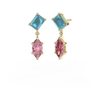 Drop earrings Toi et Moi EME MRQ 585 gold blue topaz 8x6 mm