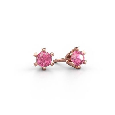 Clous d'oreilles Shana 585 or rose saphir rose 4 mm