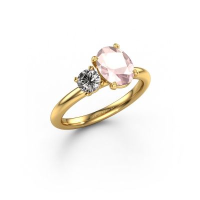 Engagement ring Toi et Moi OVL-RND 585 gold morganite champagne 8x6 mm