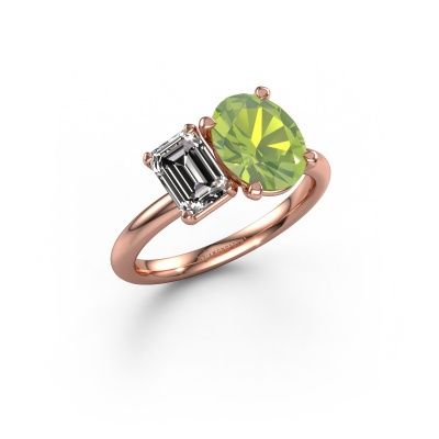 Engagement ring Toi et Moi OVL-EME 585 rose gold peridot 9x7 mm