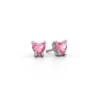 Boucles d'oreilles Sam Heart 585 or blanc saphir rose 5 mm