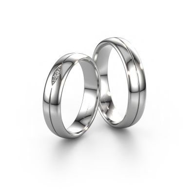 Wedding rings set WH0219LM35XP ±0.20x0.06 in 14 Carat white gold diamond 0.008 crt