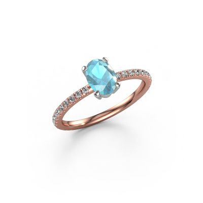 Bague de fiançailles Lynelle 2 585 or rose topaze bleue 7x5 mm