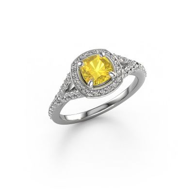 Bague de fiançailles Pamela CUS 585 or blanc saphir jaune 5.5 mm